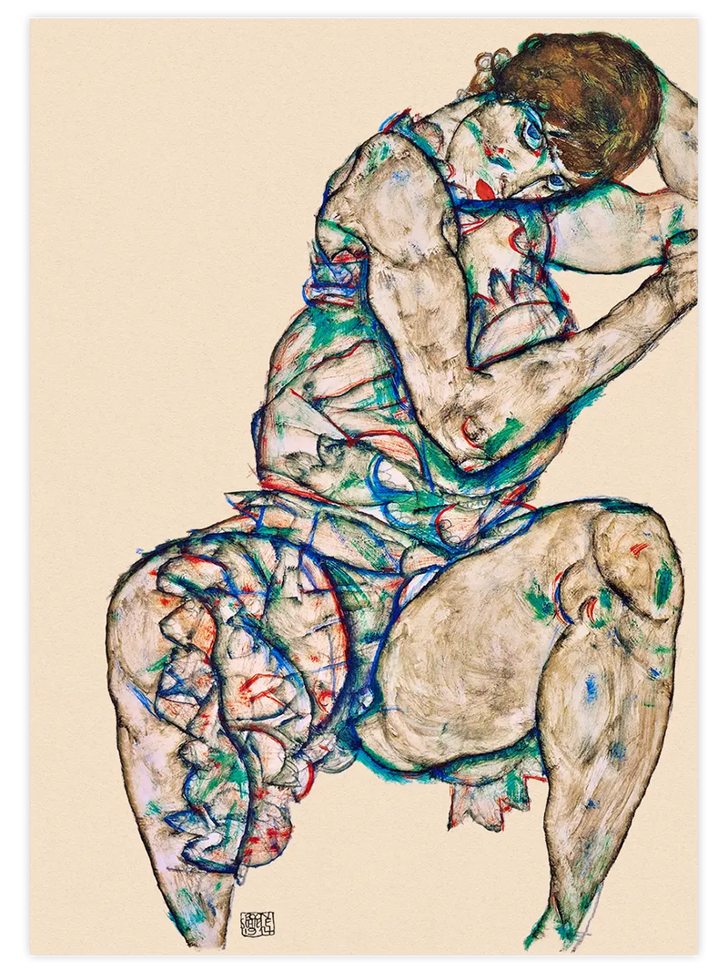 Egon Schiele Woman Seated Semi-Nude - Art Print Ünlü Ressamlar Poster
