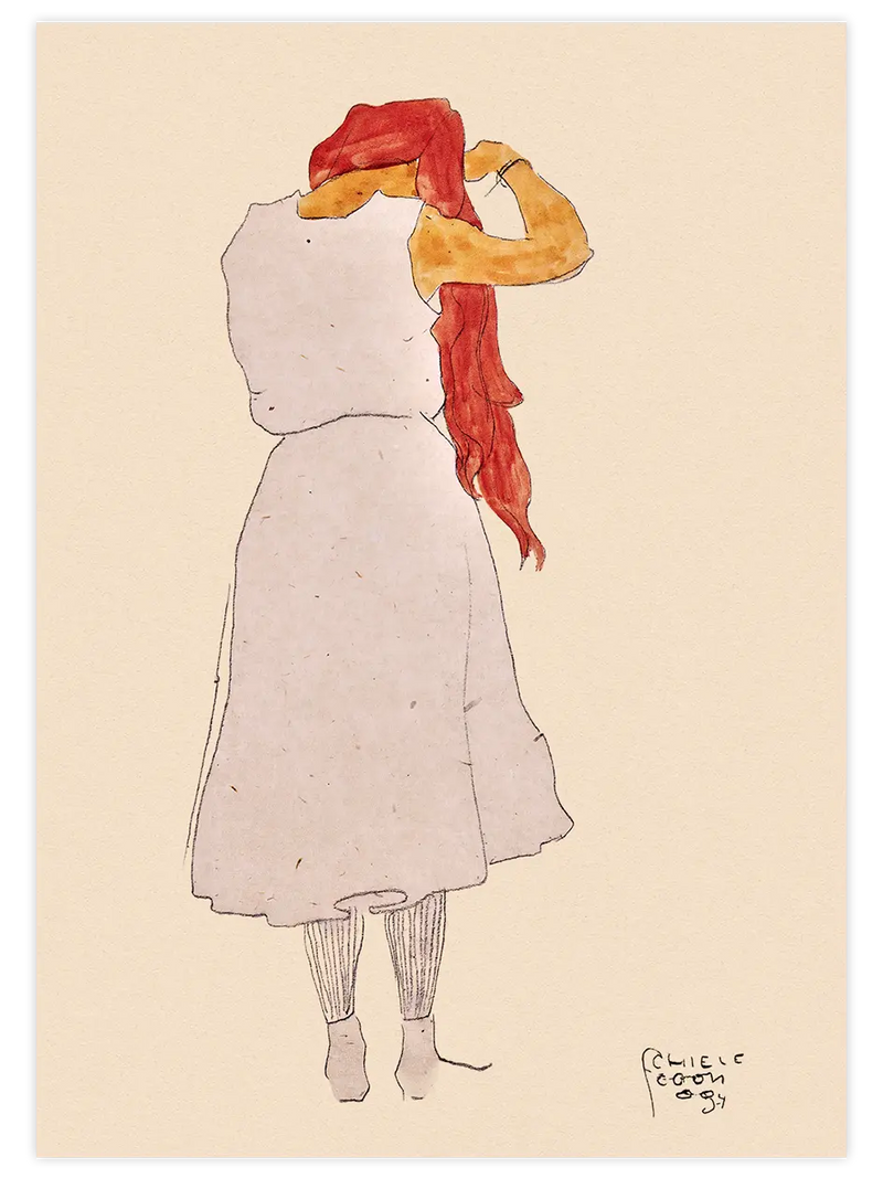 Egon Schiele Standing Woman Combing Her Long Red Hair, Back View - Art Print Ünlü Ressamlar Poster