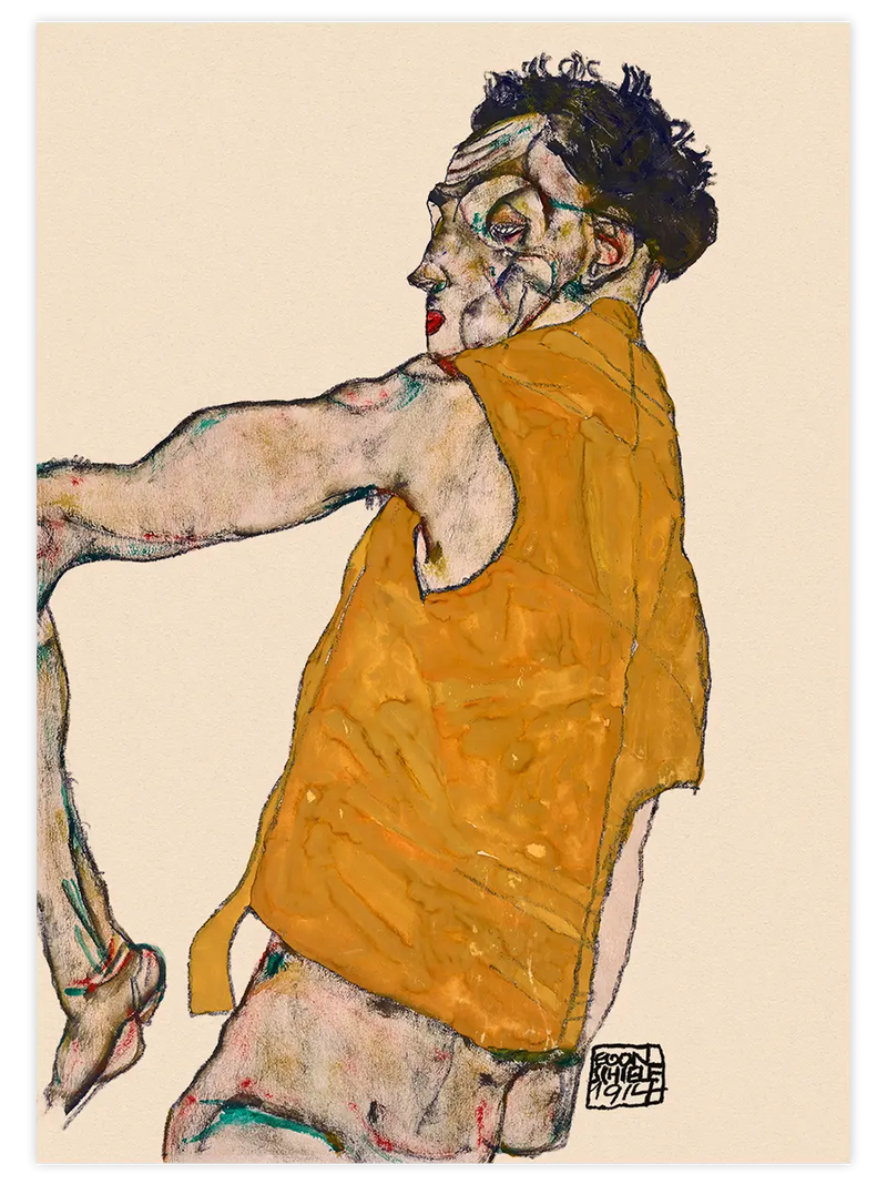 Egon Schiele Sarı Yelekli Otoportre - Art Print Ünlü Ressamlar Poster