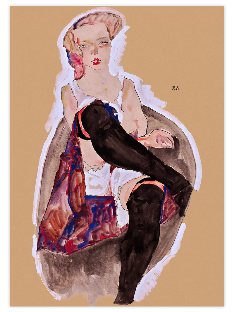Egon Schiele Girl with Crossed Legs - Art Print Ünlü Ressamlar Poster