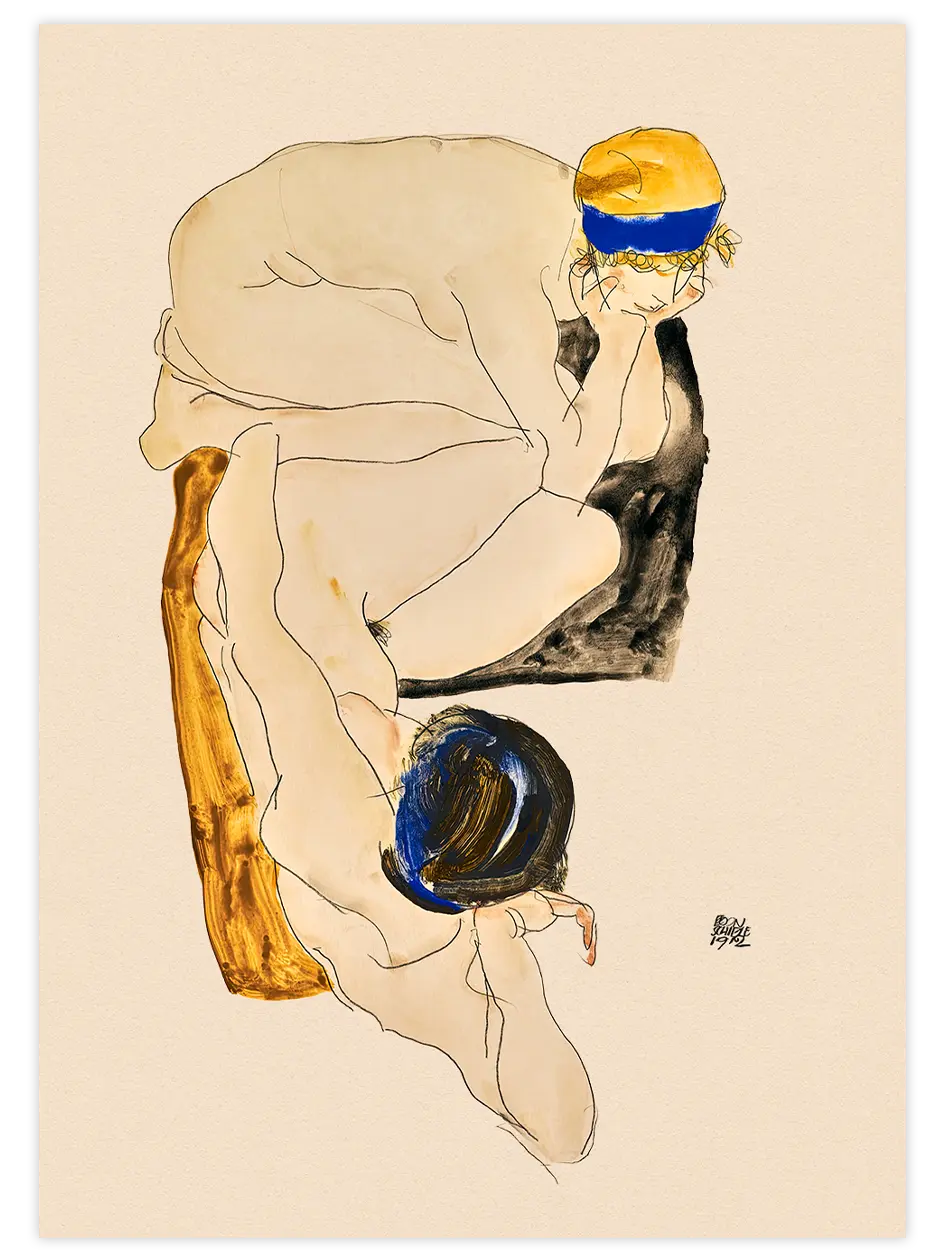 Egon Schiele Two Reclining Figures - Art Print Ünlü Ressamlar Poster
