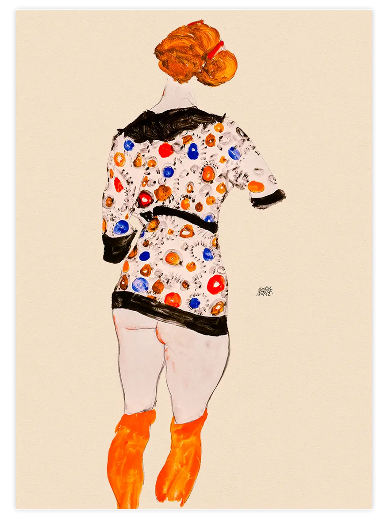Egon Schiele Standing Woman in a Patterned Blouse - Art Print Ünlü Ressamlar Poster
