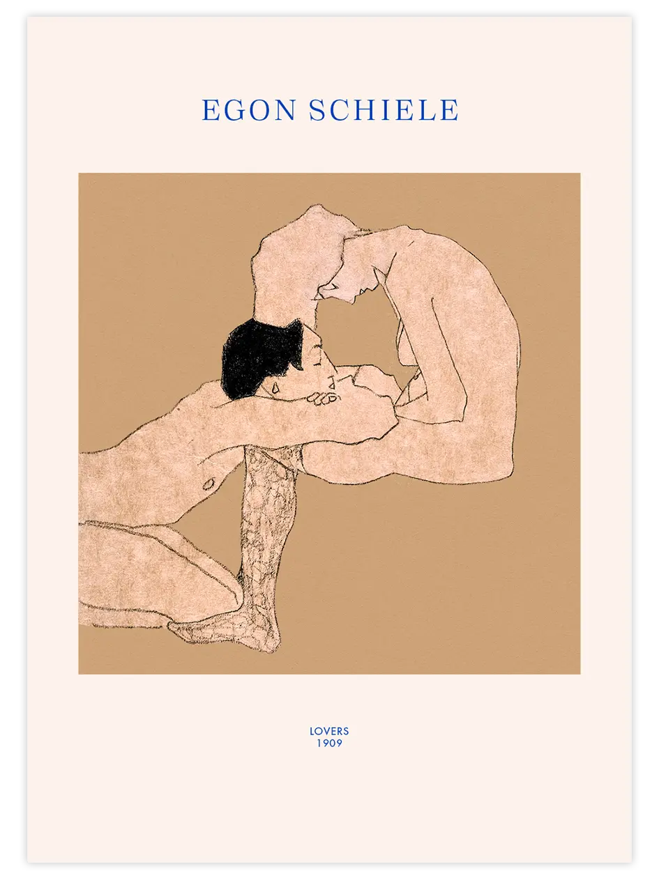 Egon Schiele Lovers Sketch - Art Print Ünlü Ressamlar Poster
