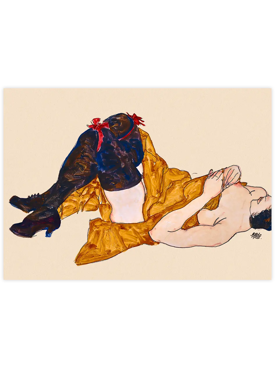 Egon Schiele Reclining Nude Female with Brown Boot - Art Print Ünlü Ressamlar Poster