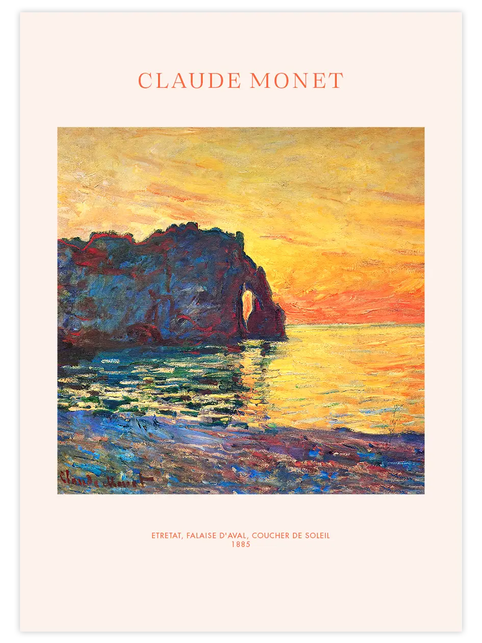 Monet Etretat, Cliff of Aval, Sunset - Art Print Ünlü Ressamlar Poster