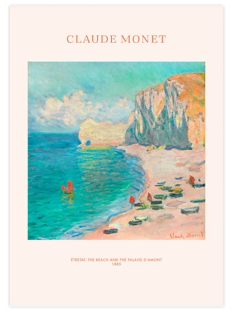 Monet Etretat'taki Amond Plajı Ve Falezi - Art Print Ünlü Ressamlar Poster