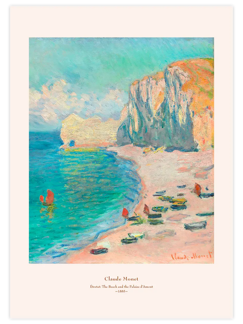 Monet Étretat, the Beach and the Falaise d'Amont - Art Print Ünlü Ressamlar Poster