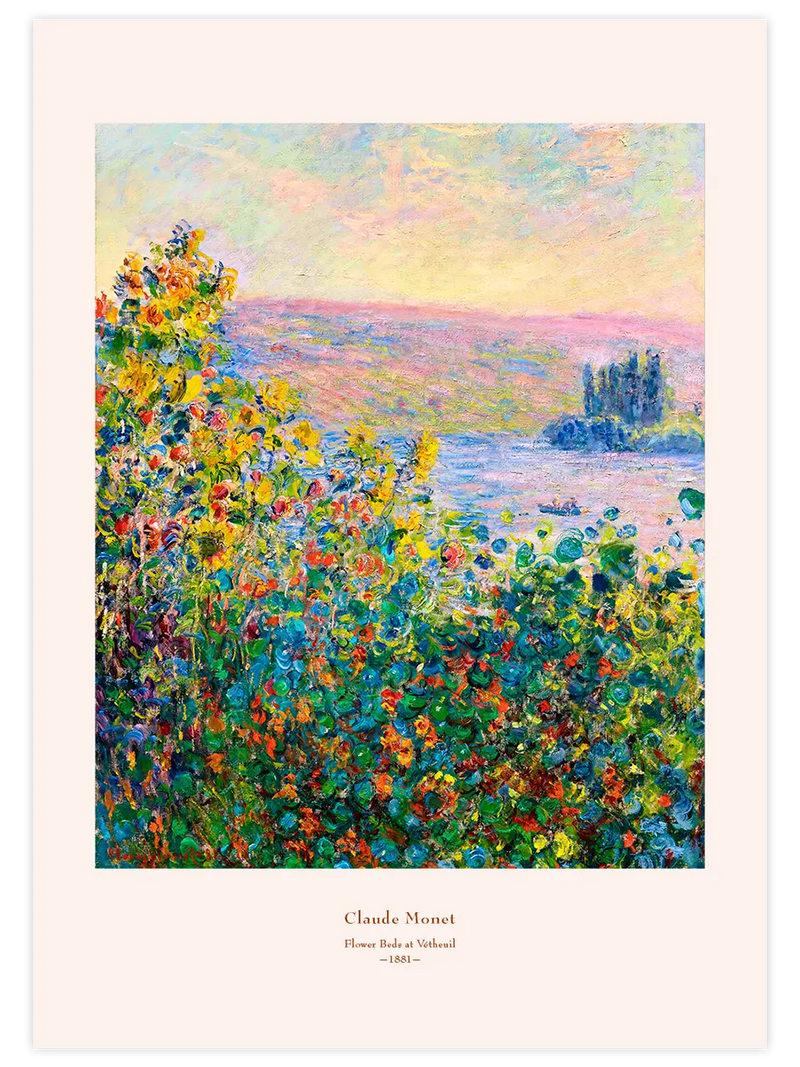 Monet Flower Beds at Vétheuil - Art Print Ünlü Ressamlar Poster