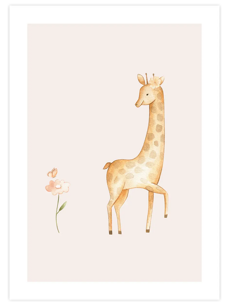 Zürafa Ve Çiçek - Art Print Çocuk Odası Poster