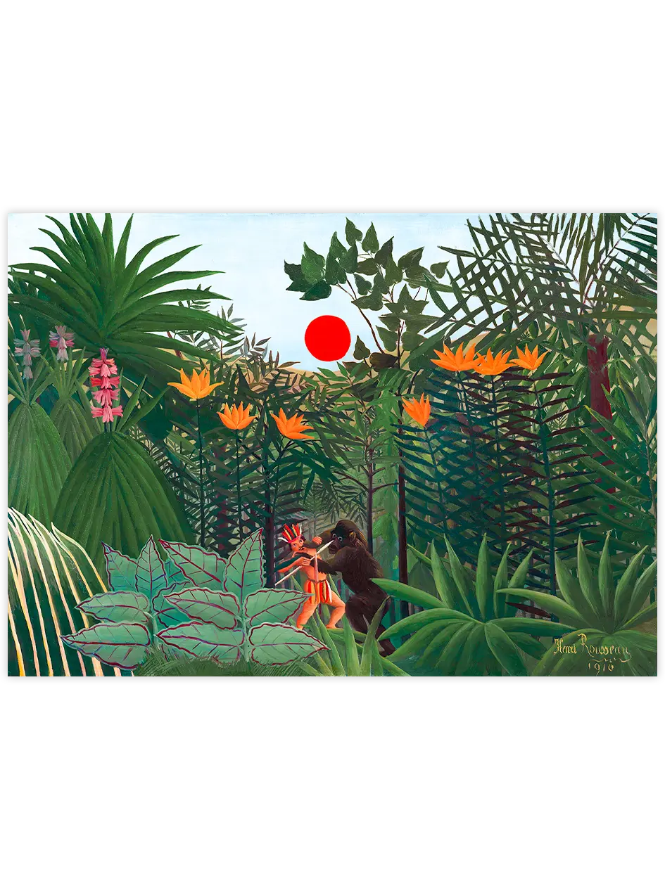 Henri Rousseau Gorille Mücadele Eden Kızılderili - Art Print Ünlü Ressamlar Poster