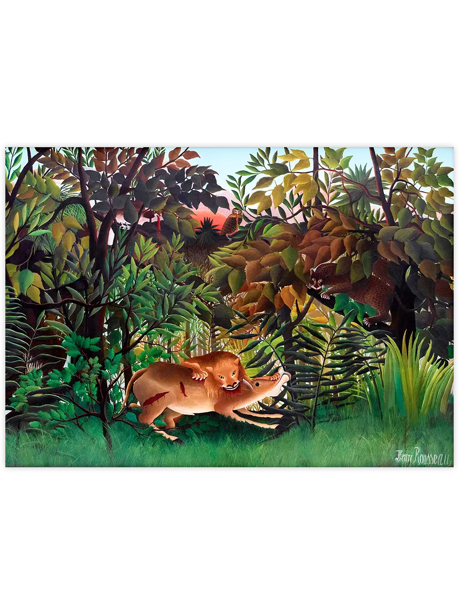 Henri Rousseau Aç Aslan Antilopun Üzerine Atlıyor - Art Print Ünlü Ressamlar Poster