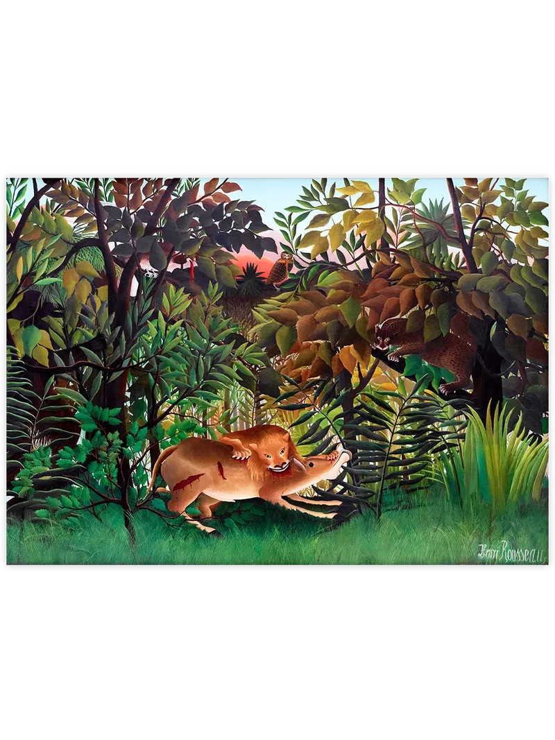 Henri Rousseau Aç Aslan Antilopun Üzerine Atlıyor - Art Print Ünlü Ressamlar Poster