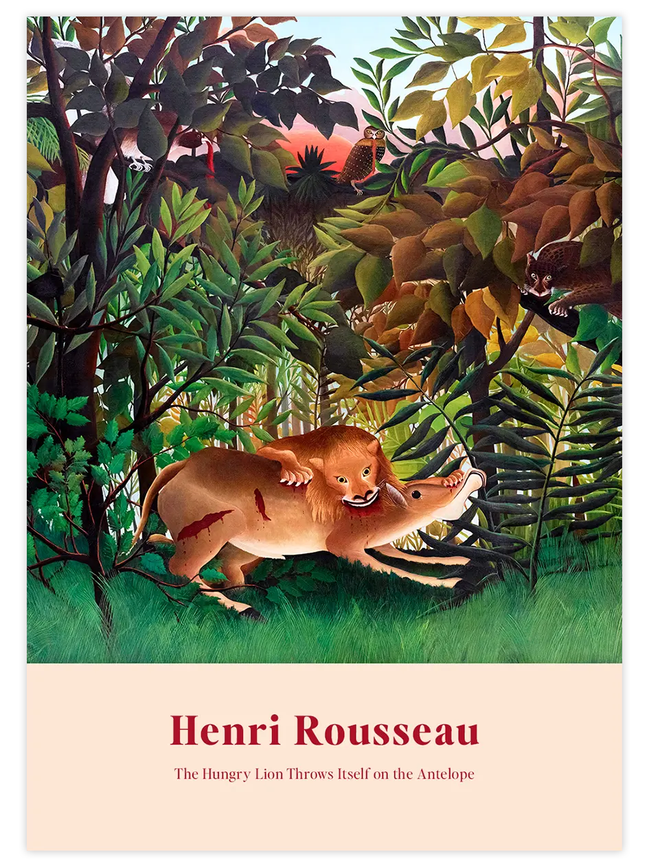 Henri Rousseau Aç Aslan Antilopun Üzerine Atlıyor - Art Print Ünlü Ressamlar Poster