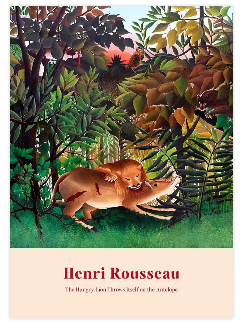 Henri Rousseau Aç Aslan Antilopun Üzerine Atlıyor - Art Print Ünlü Ressamlar Poster