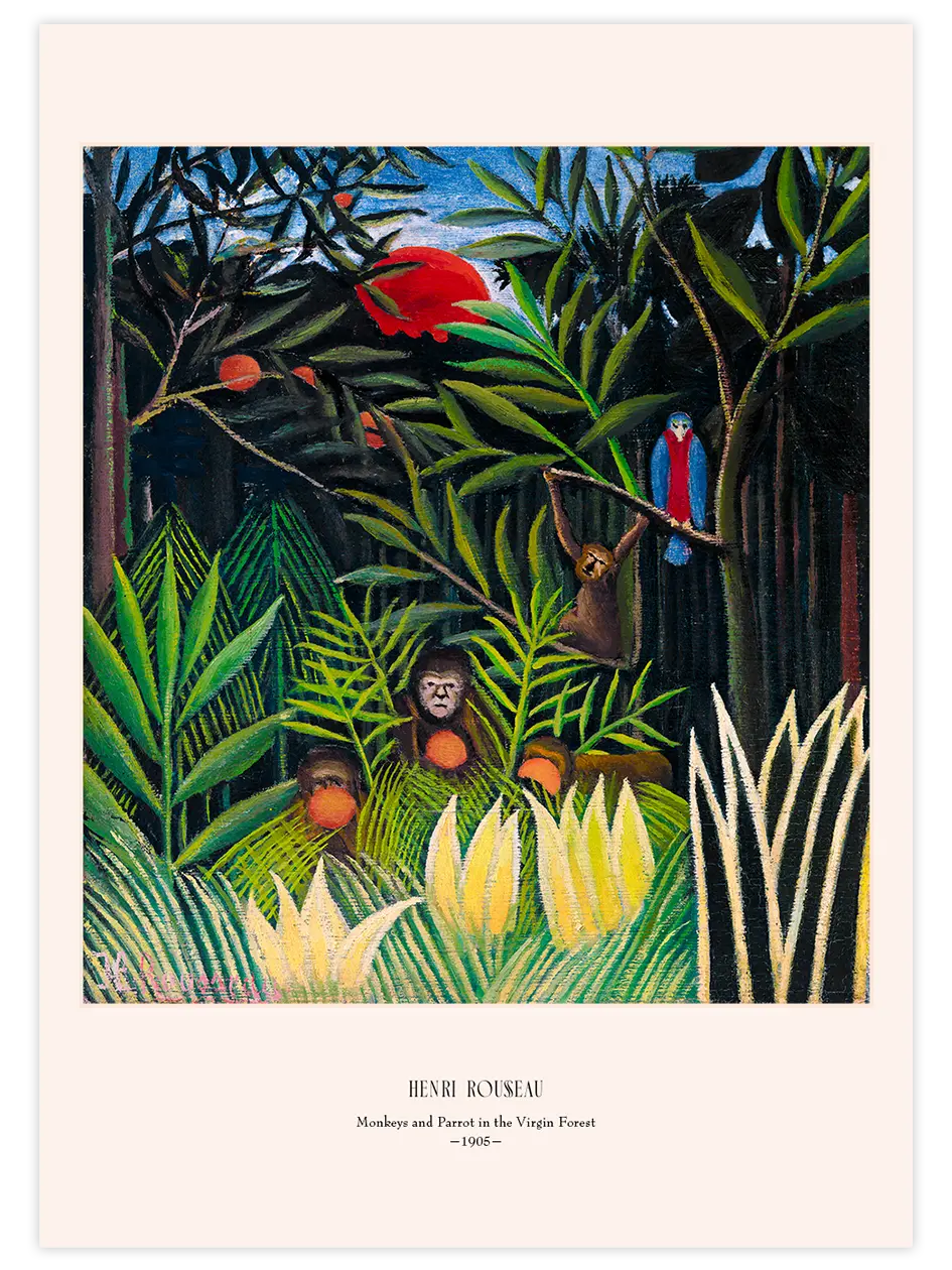 Henri Rousseau Singes et Perroquet dans la Forêt Vierge - Art Print Ünlü Ressamlar Poster