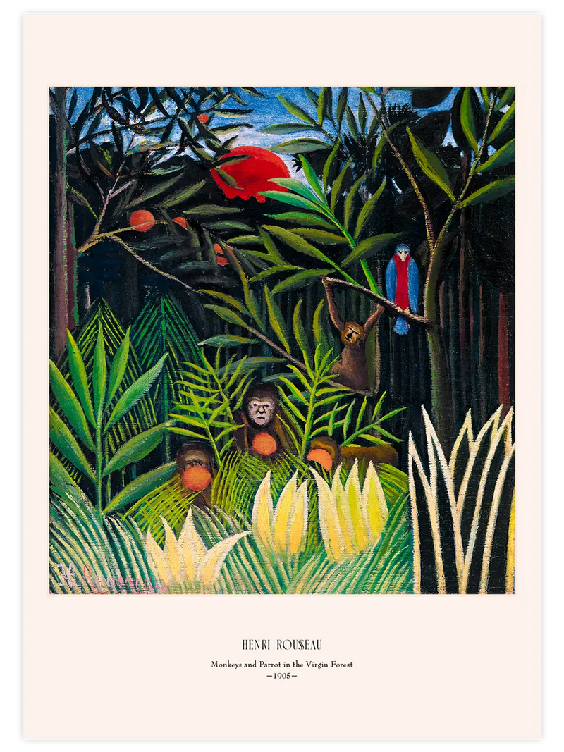 Henri Rousseau Singes et Perroquet dans la Forêt Vierge - Art Print Ünlü Ressamlar Poster