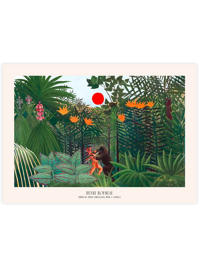 Henri Rousseau American Indian Struggling with a Gorilla - Art Print Ünlü Ressamlar Poster