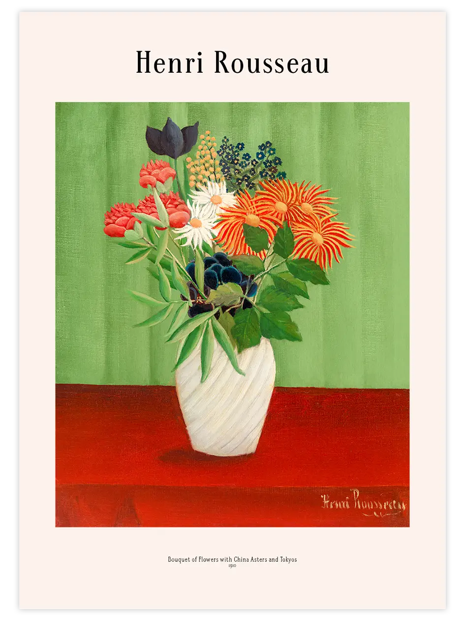 Henri Rousseau Bouquet of Flowers with China Asters and Tokyos - Art Print Ünlü Ressamlar Poster
