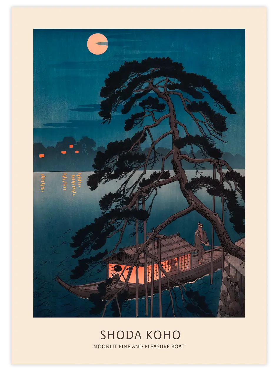 Koho Shoda Moonlit Pine & Pleasure Boat - Art Print Ünlü Ressamlar Poster