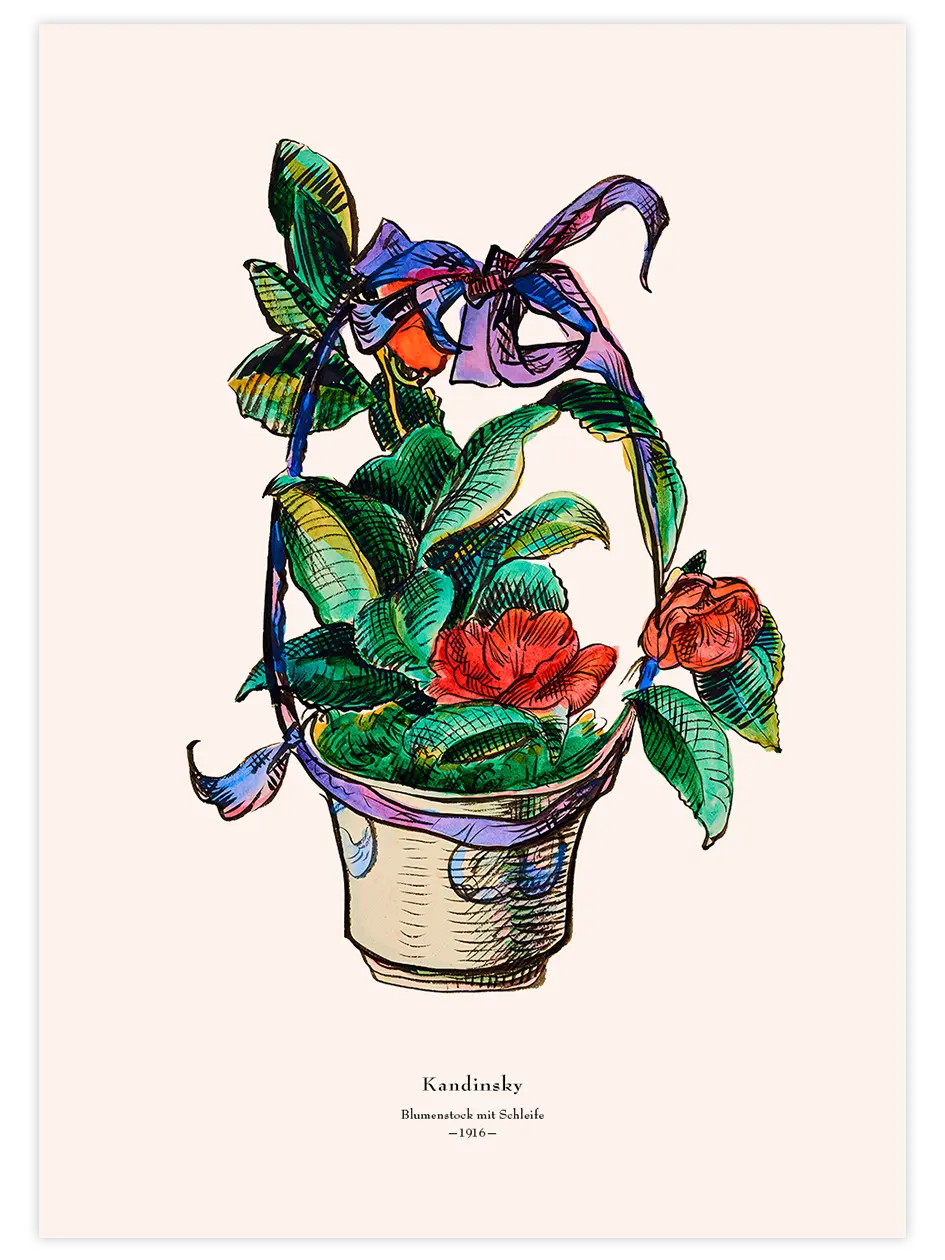 Kandinsky Flower Basket with Bow - Art Print Ünlü Ressamlar Poster