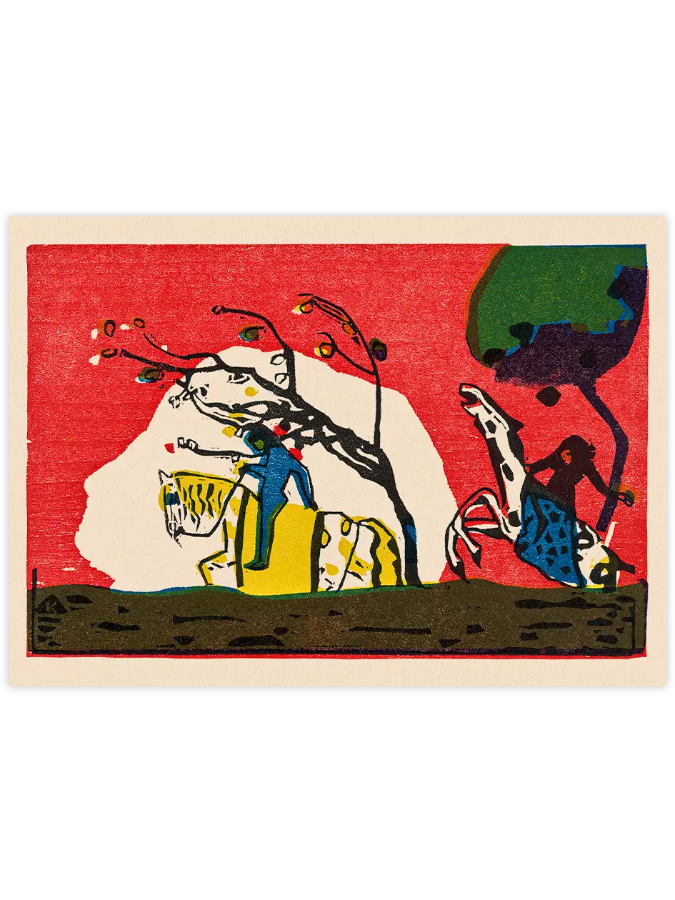 Kandinsky Two Riders against a Red Background - Art Print Ünlü Ressamlar Poster