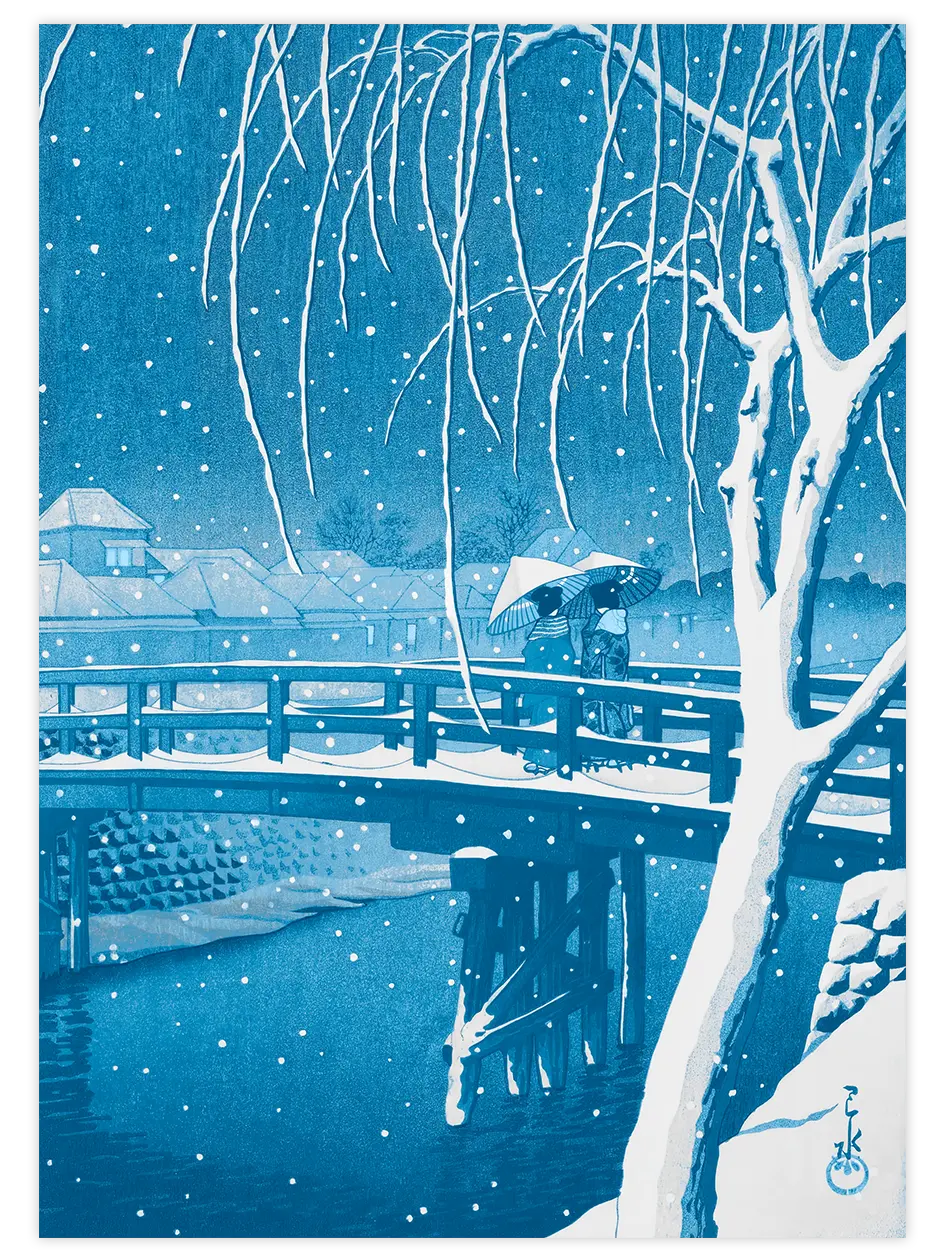 Kawase Snow at Nightfall - Art Print Ünlü Ressamlar Poster