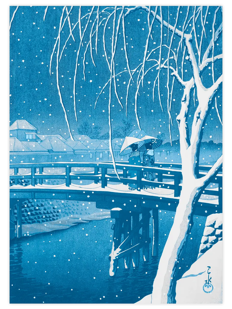 Kawase Snow at Nightfall - Art Print Ünlü Ressamlar Poster