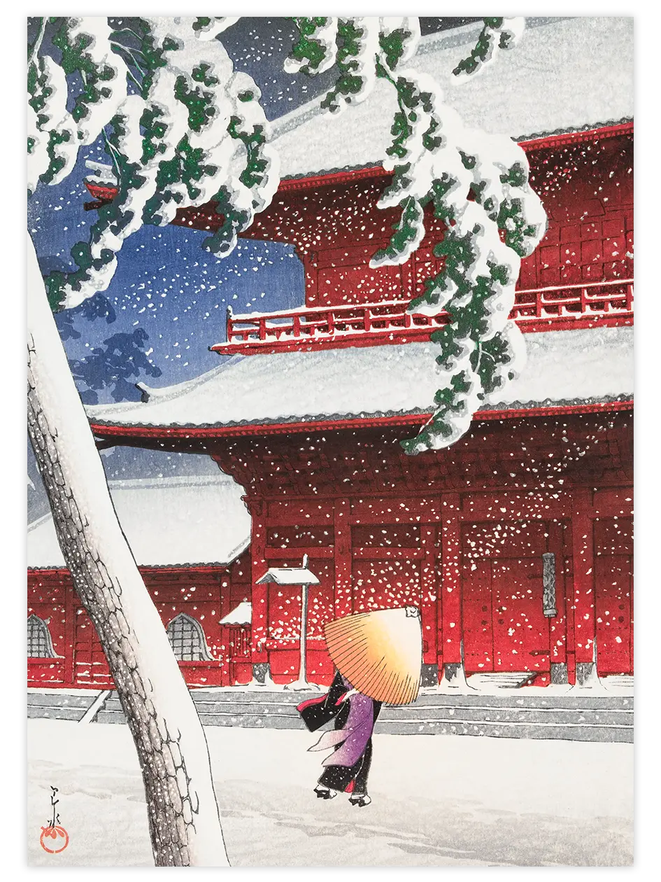 Hasui Kawase The Zojoji Temple - Art Print Ünlü Ressamlar Poster