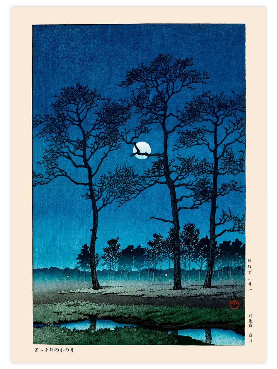 Kawase Winter Moon over Toyama Plain - Art Print Ünlü Ressamlar Poster