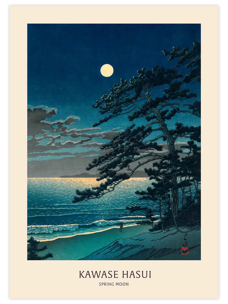 Kawase Spring Moon at Ninomiya Beach - Art Print Ünlü Ressamlar Poster