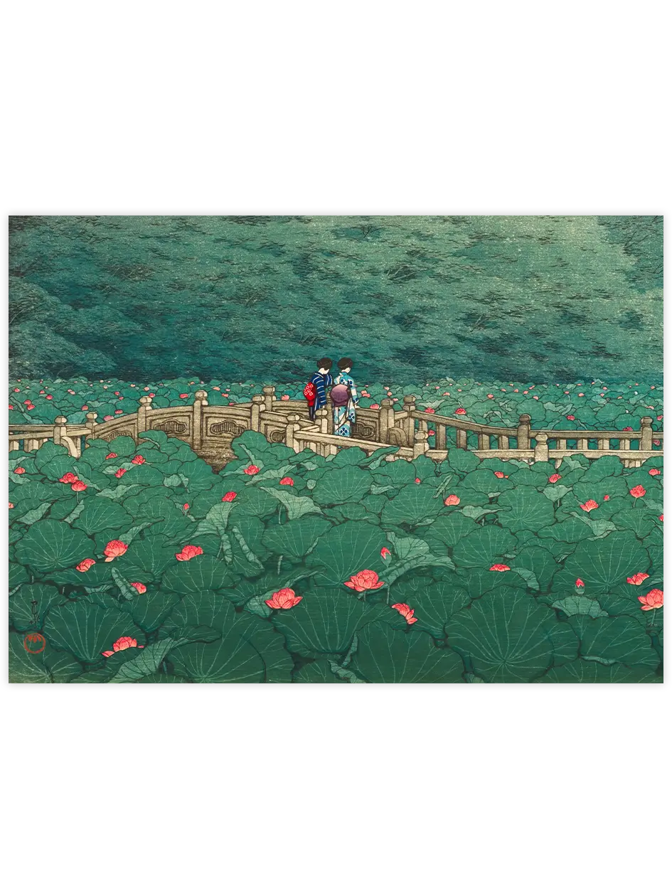 Kawase The Pond at Benten Shrine in Shiba - Art Print Ünlü Ressamlar Poster