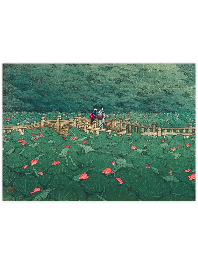 Kawase The Pond at Benten Shrine in Shiba - Art Print Ünlü Ressamlar Poster