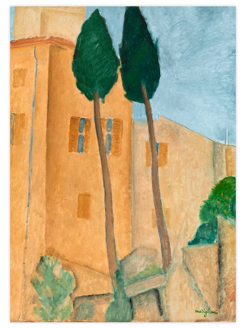 Modigliani Cypresses And Houses - Art Print Ünlü Ressamlar Poster