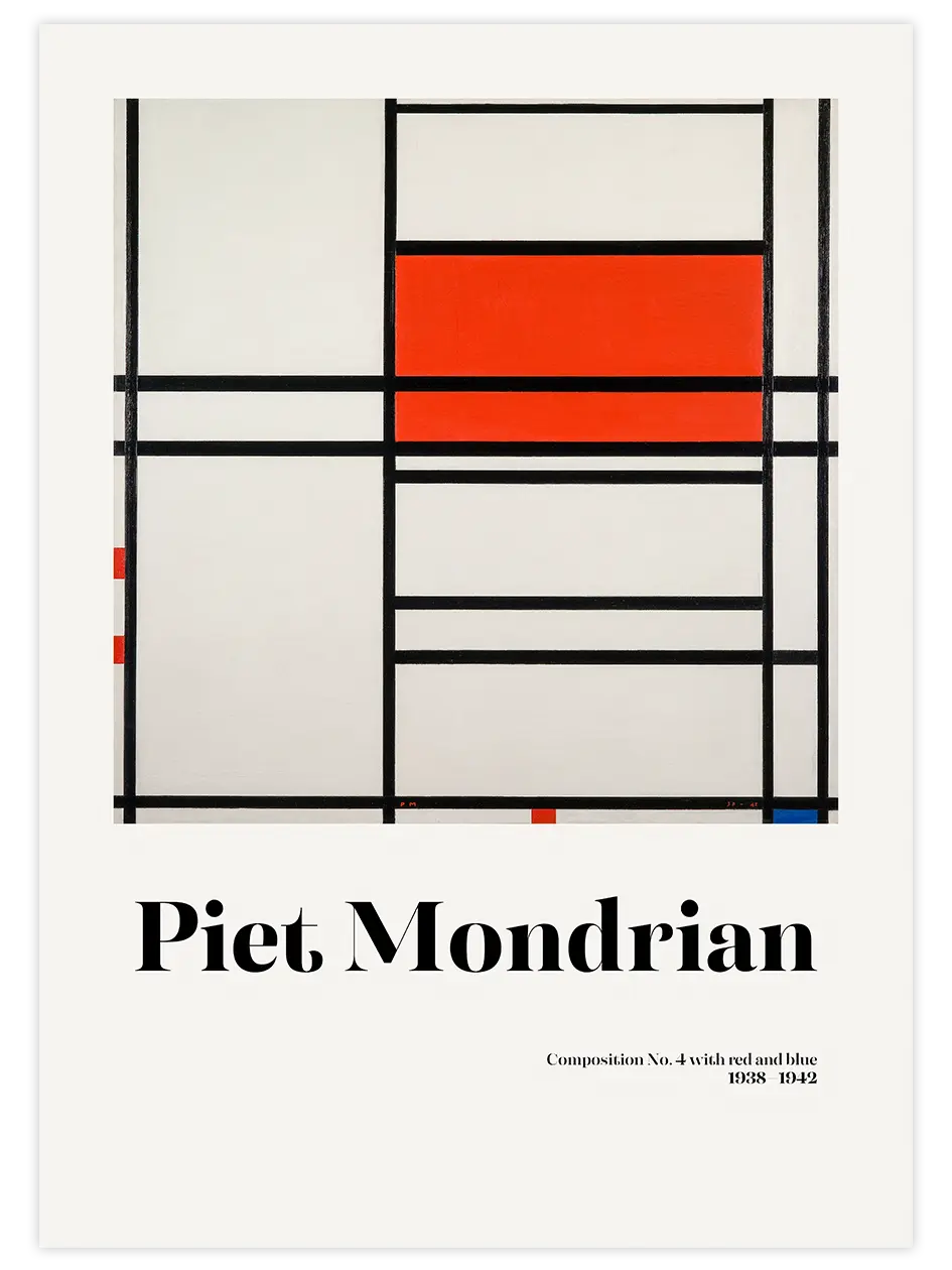 Mondrian Composition No.4 - Art Print Ünlü Ressamlar Poster