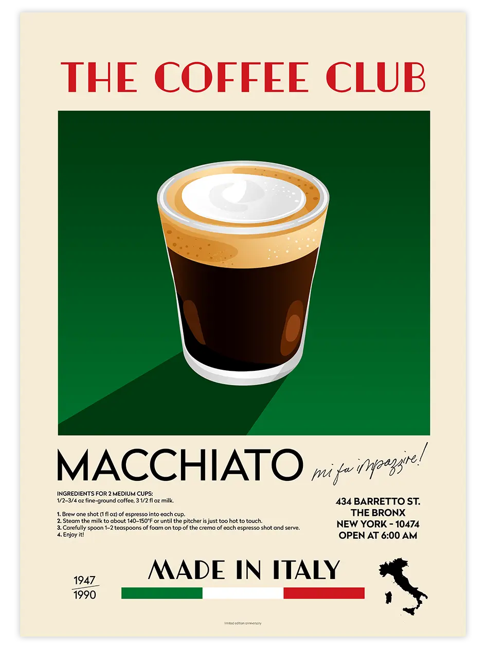 The Coffee Club Macchiato - Art Print Mutfak Poster