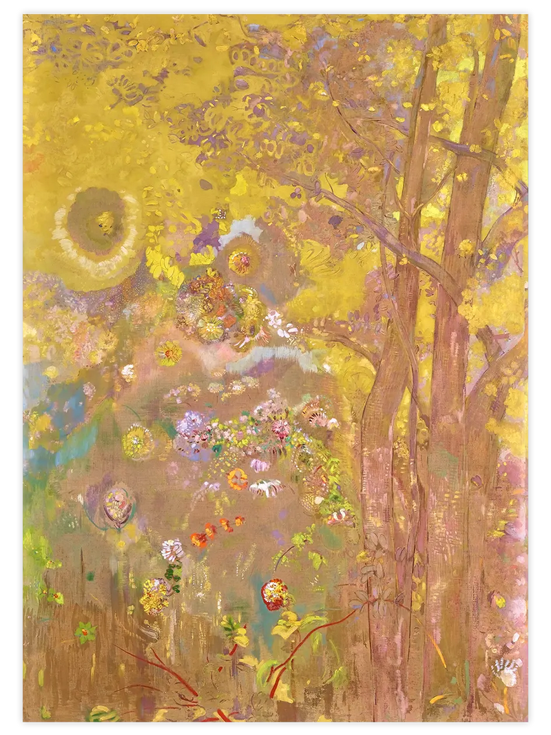 Odilon Redon Sarı Arka Planda Ağaçlar - Art Print Ünlü Ressamlar Poster