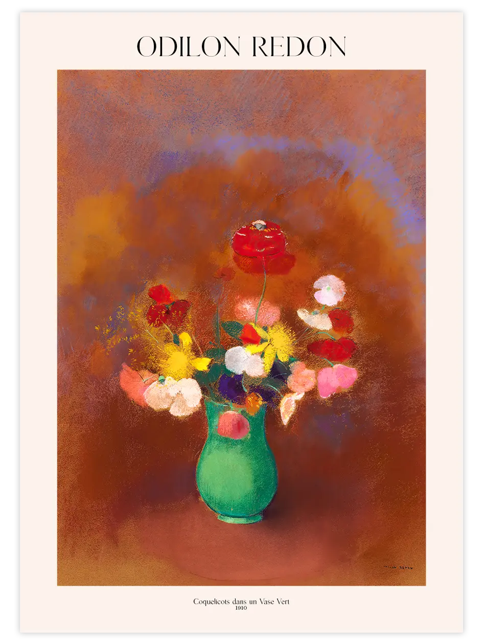 Odilon Redon Coquelicots dans un Vase Vert - Art Print Ünlü Ressamlar Poster