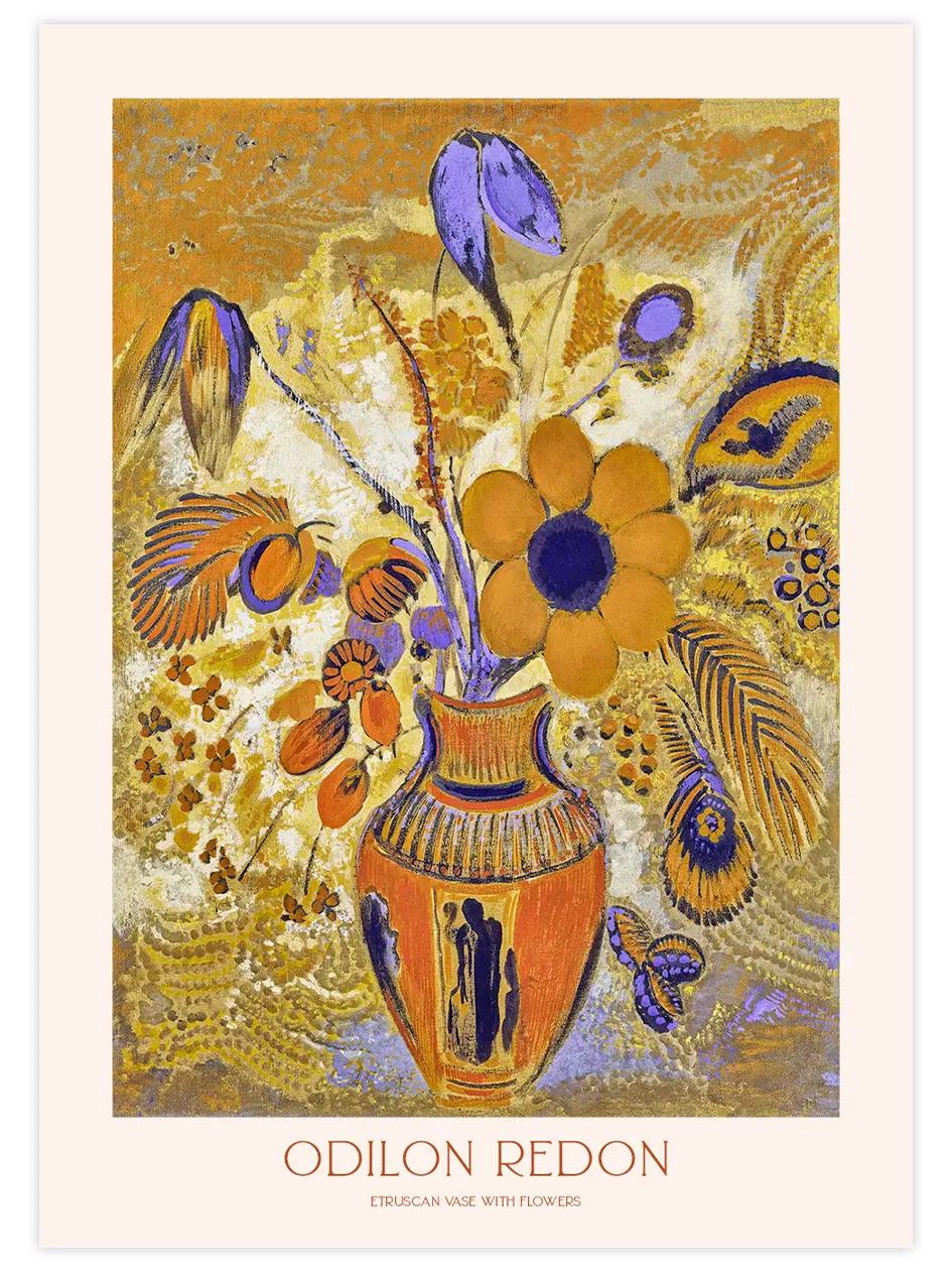 Odilon Redon Etruscan Vase with Flowers - Art Print Ünlü Ressamlar Poster