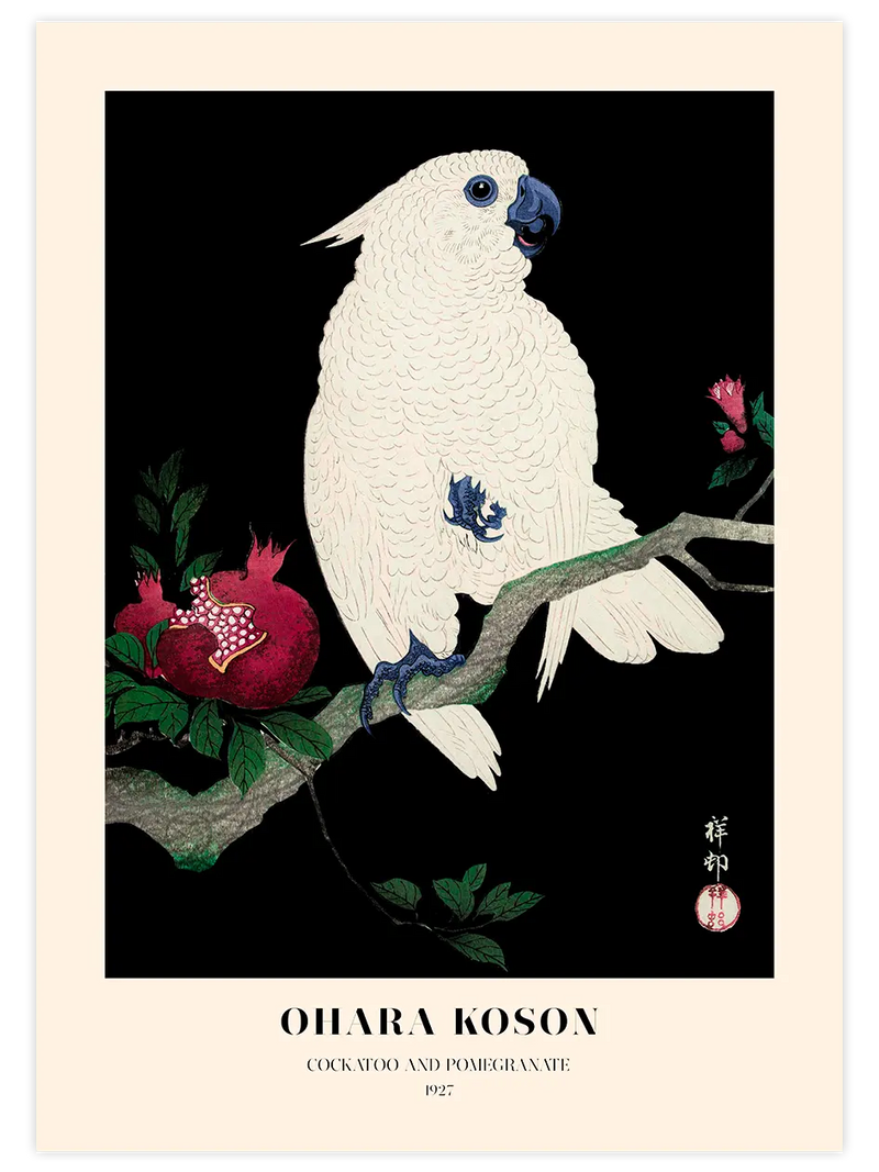 Ohara Koson Cockatoo and Pomegranate - Art Print Ünlü Ressamlar Poster