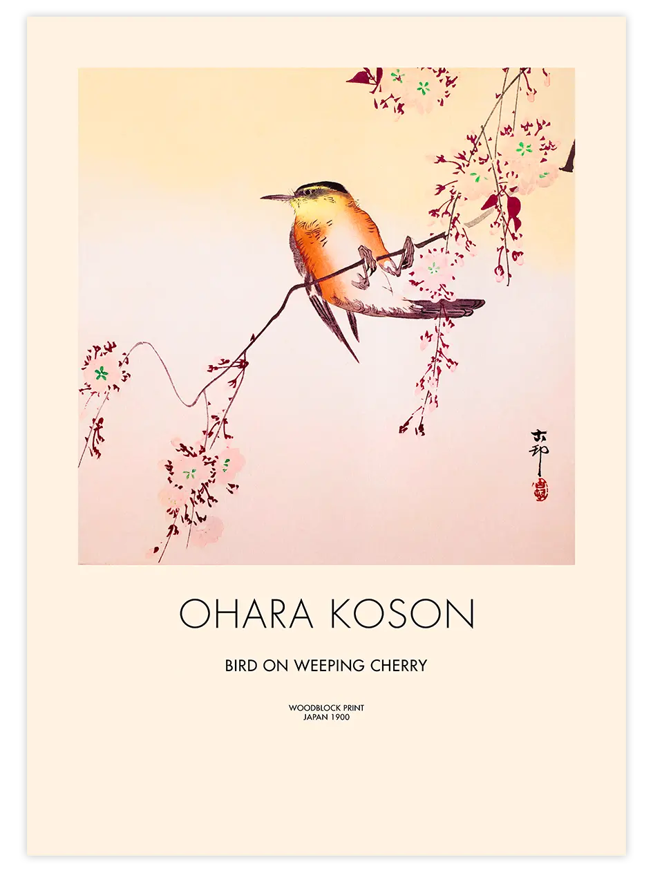 Ohara Koson Bird on Weeping Cherry - Art Print Ünlü Ressamlar Poster