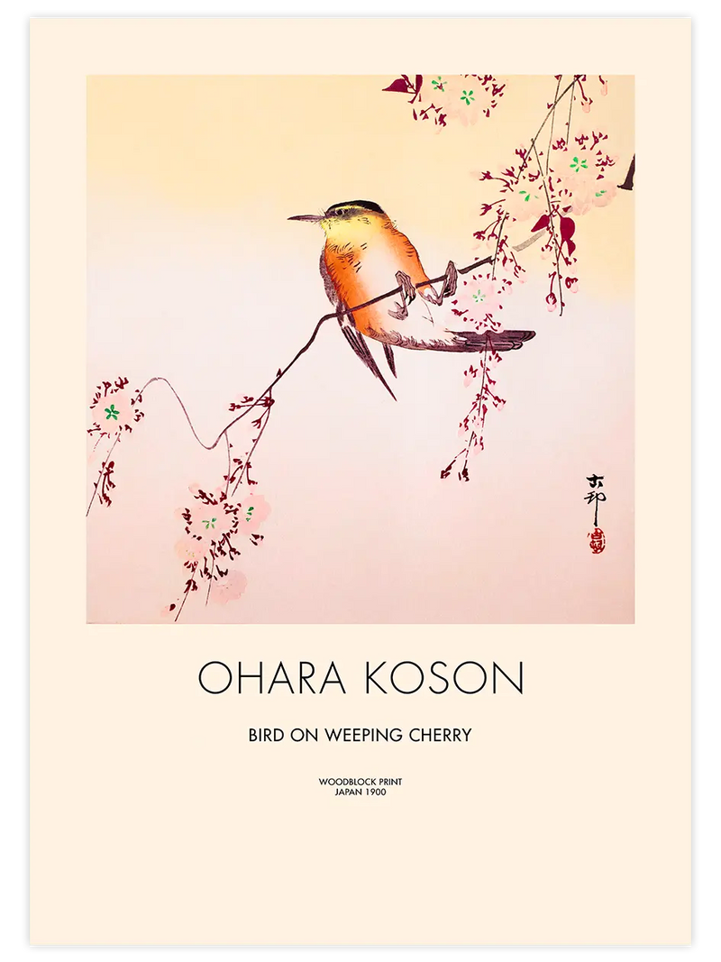 Ohara Koson Bird on Weeping Cherry - Art Print Ünlü Ressamlar Poster