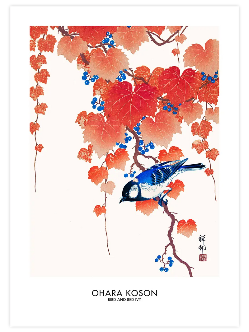 Ohara Koson Bird And Red Ivy - Art Print Ünlü Ressamlar Poster