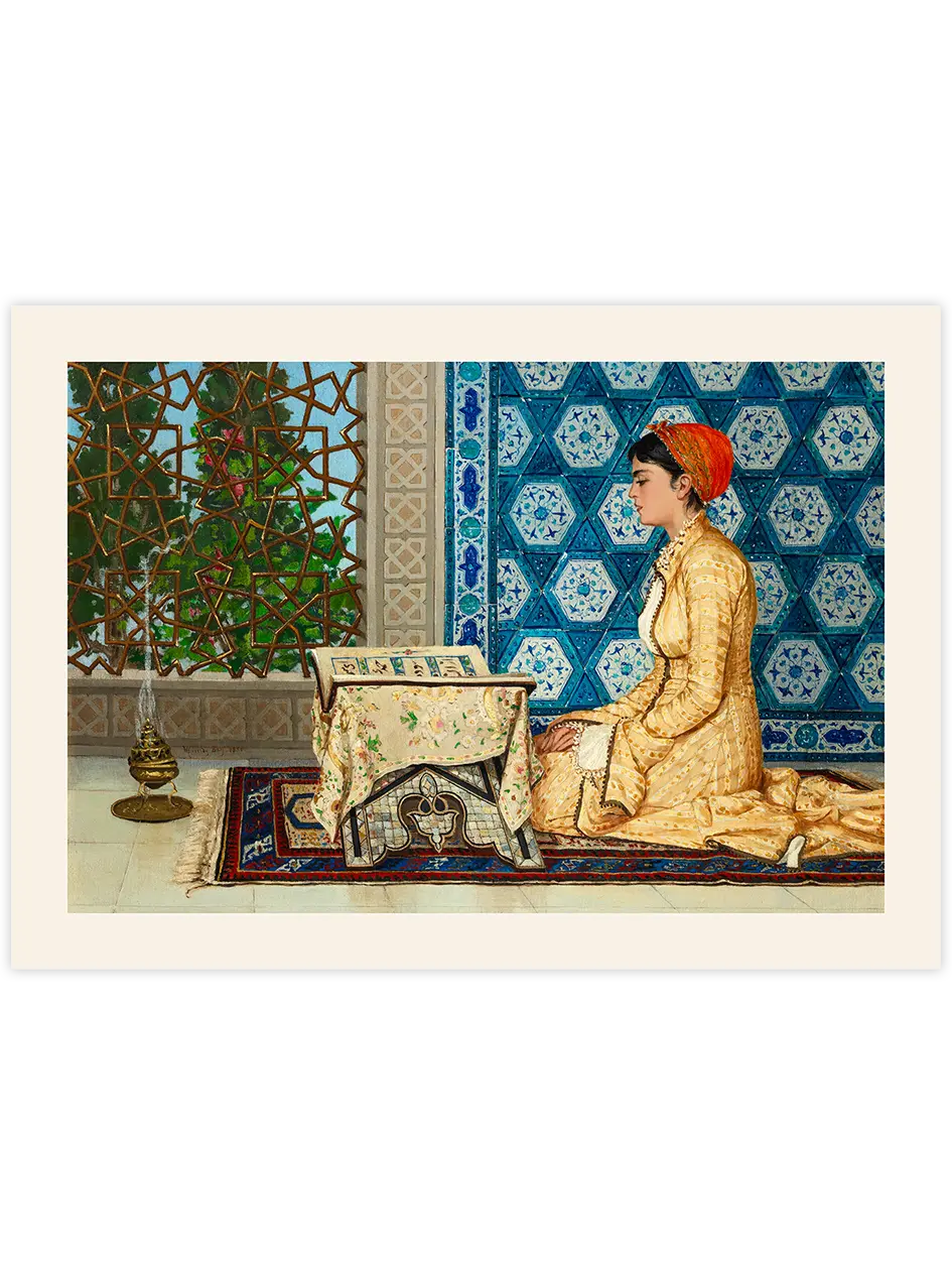 Osman Hamdi Bey Kur'an Okuyan Kız - Art Print Ünlü Ressamlar Poster