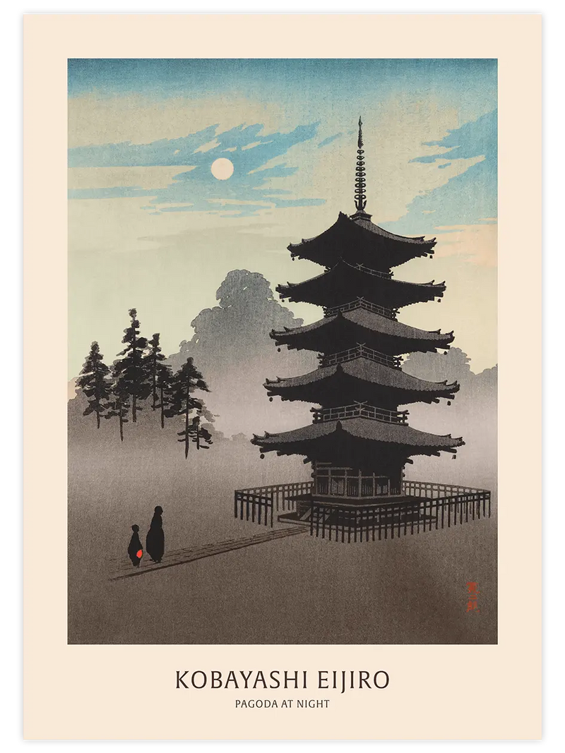 Kobayashi Eijiro Pagoda at Night - Art Print Ünlü Ressamlar Poster