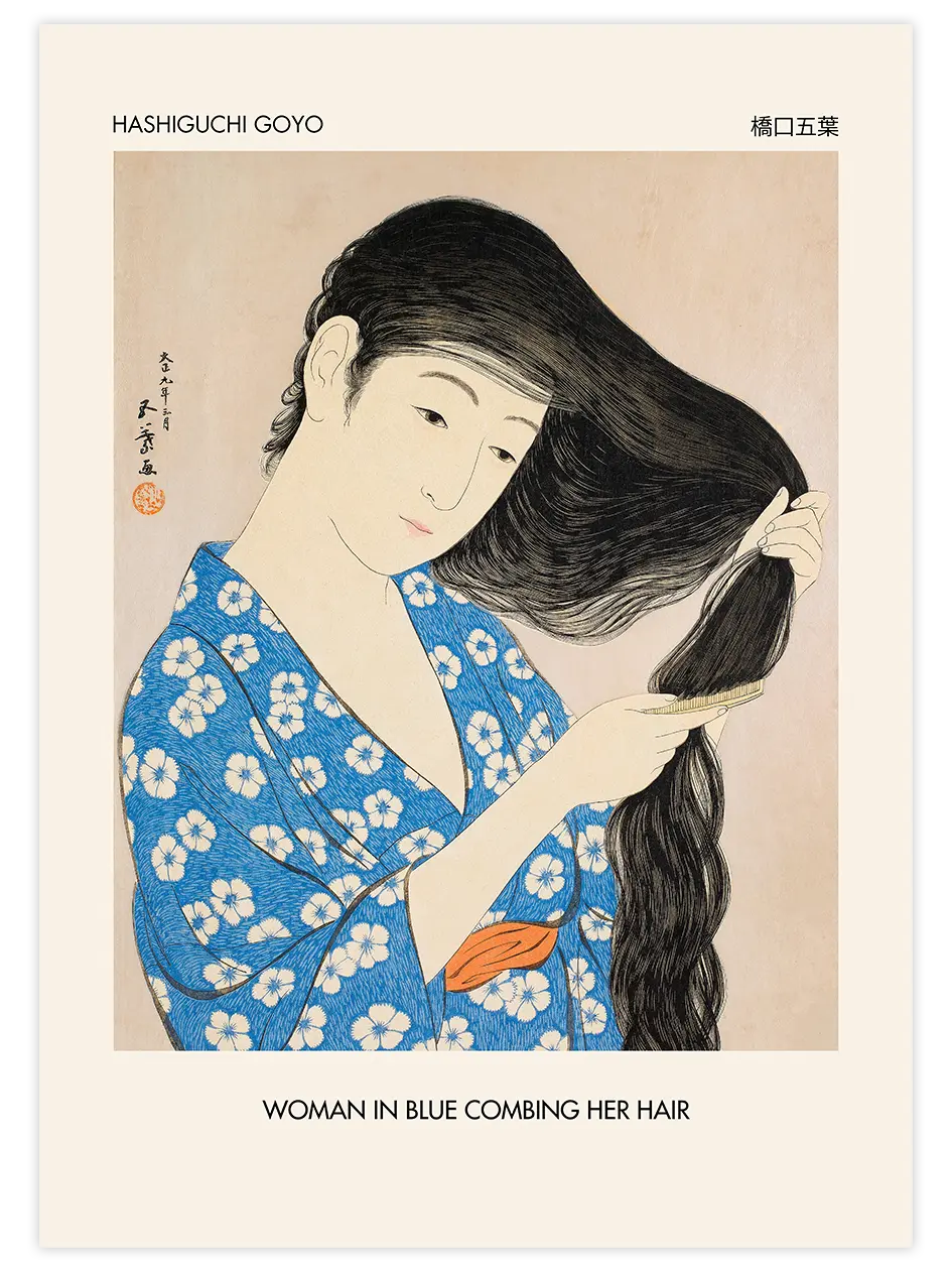 Hashiguchi Woman In Blue - Art Print Ünlü Ressamlar Poster