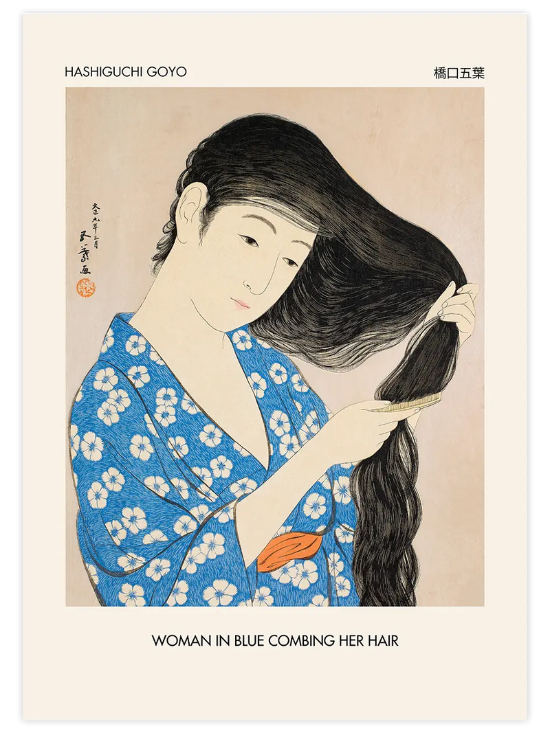 Hashiguchi Woman In Blue - Art Print Ünlü Ressamlar Poster