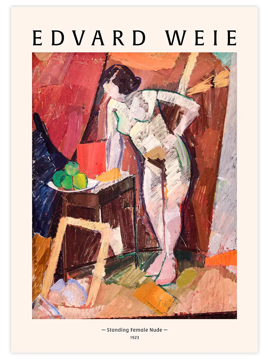 Edvard Weie Standing Female Nude - Art Print Ünlü Ressamlar Poster