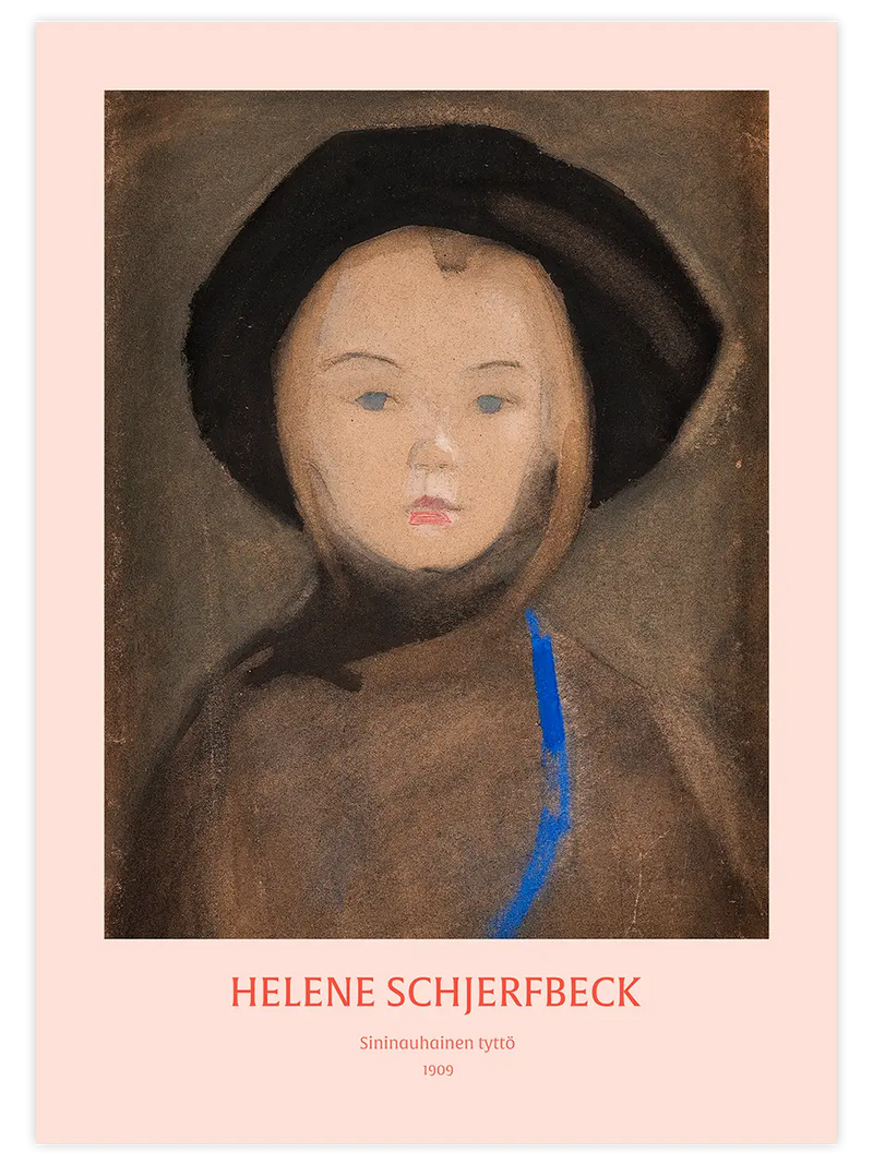 Helene Schjerfbeck Girl with Blue Ribbon - Art Print Ünlü Ressamlar Poster