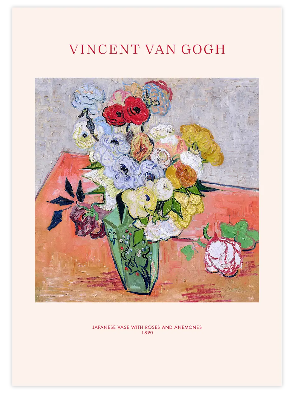 Van Gogh Japanese Vase with Roses and Anemones - Art Print Ünlü Ressamlar Poster