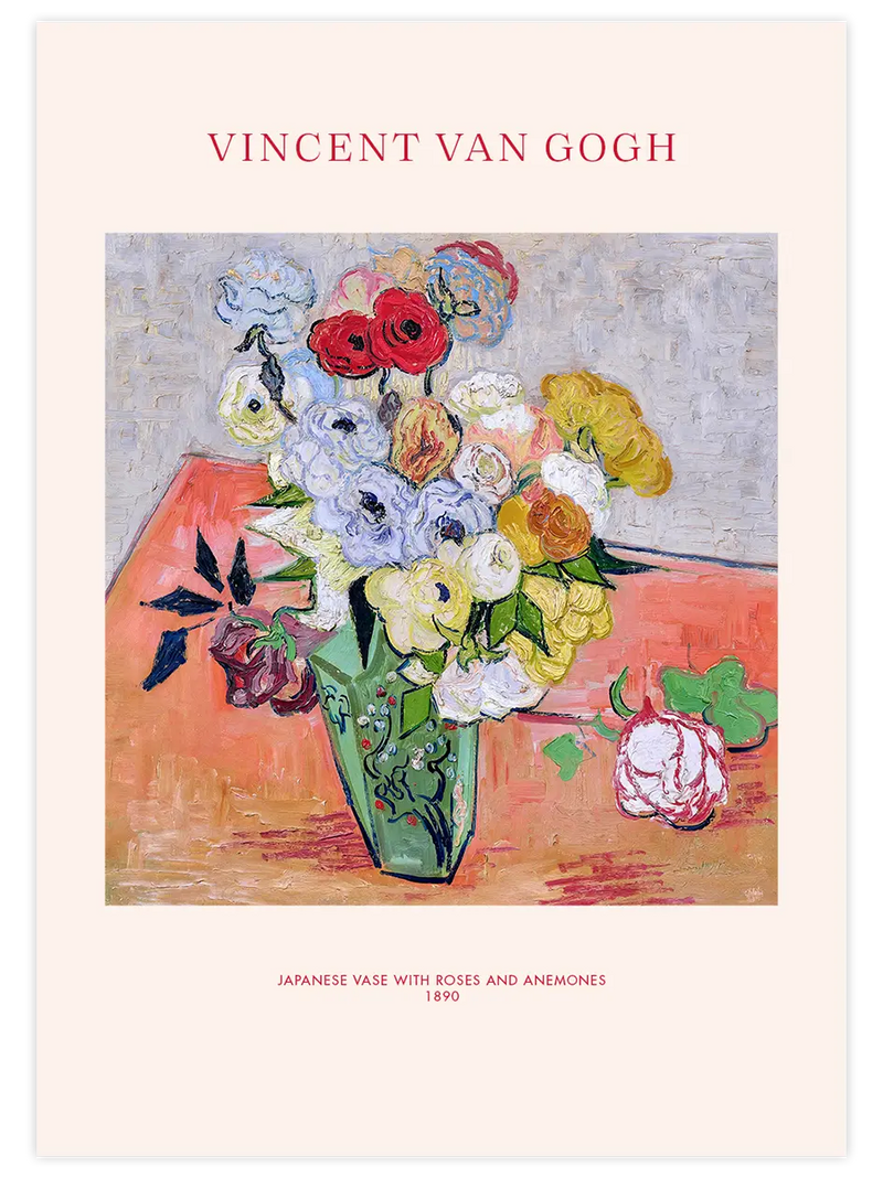 Van Gogh Japanese Vase with Roses and Anemones - Art Print Ünlü Ressamlar Poster
